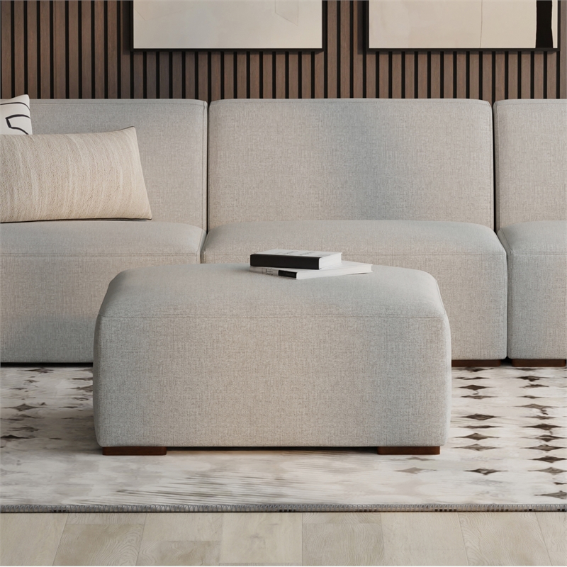 Pemberly Row Modern Table Ottoman in Pale Gray Performance Fabric