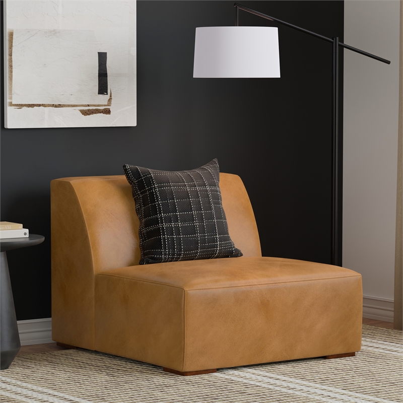 Pemberly Row Center Armless Sofa Module in Sienna Genuine Leather