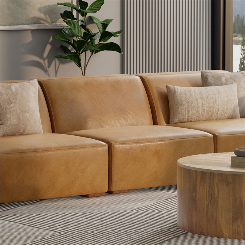 Pemberly Row Center Armless Sofa Module in Sienna Genuine Leather