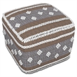 Pemberly Row Boho Square Indoor Outdoor Pouf in White and Gray