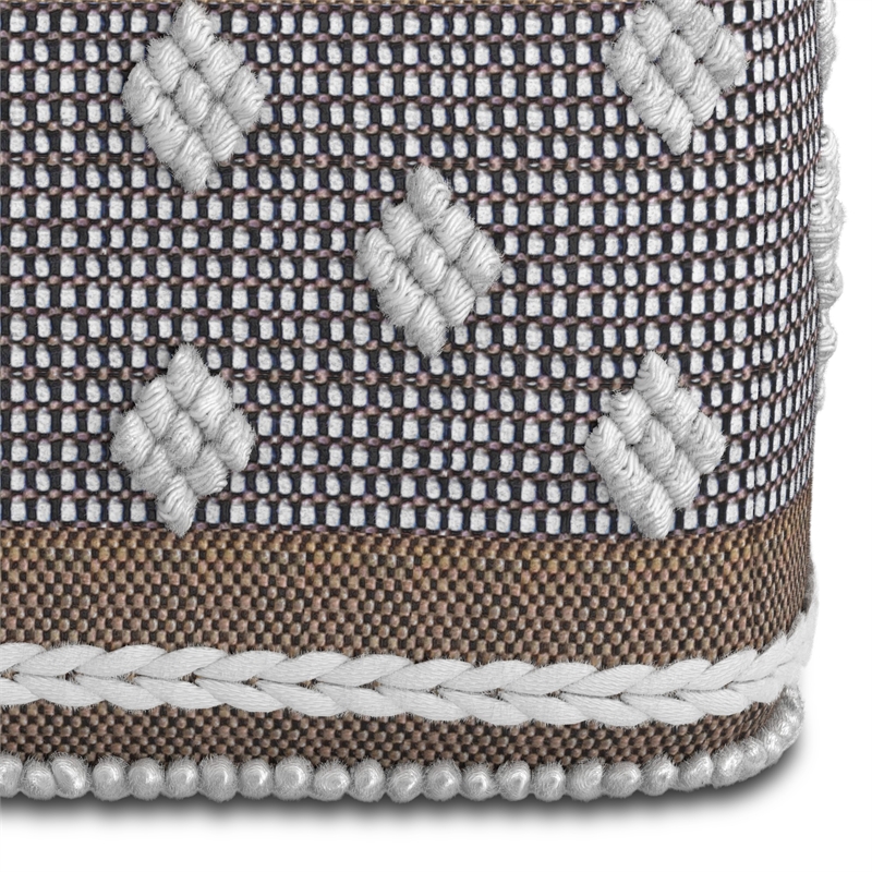 Pemberly Row Boho Square Indoor Outdoor Pouf in White and Gray