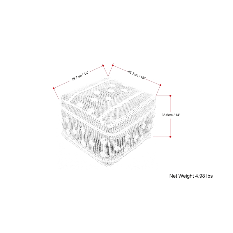 Pemberly Row Boho Square Indoor Outdoor Pouf in White and Gray
