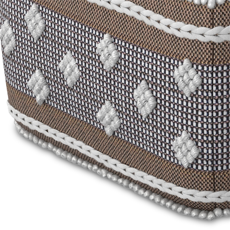 Pemberly Row Boho Square Indoor Outdoor Pouf in White and Gray