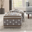 Pemberly Row Boho Square Indoor Outdoor Pouf in White and Gray