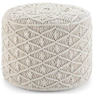 Pemberly Row Boho Round Macrame Pouf Ottoman in Natural Cotton