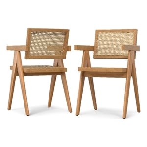 Pemberly Row Contemporary Dining Arm Chair Set of 2 in Natural