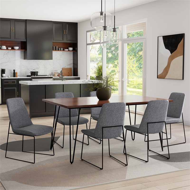 Pemberly Row Modern Dining Chair Set of 2 in Gray Linen Look Fabric