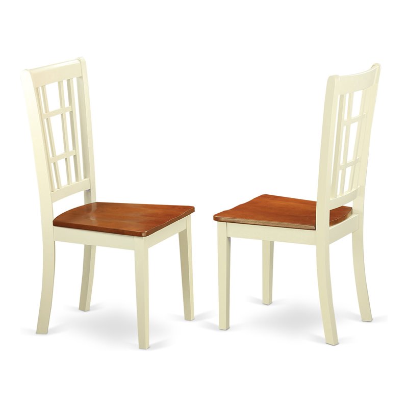 Pemberly Row Waffle-Back Wood Dining Chair in Cream/Cherry (Set of 2)