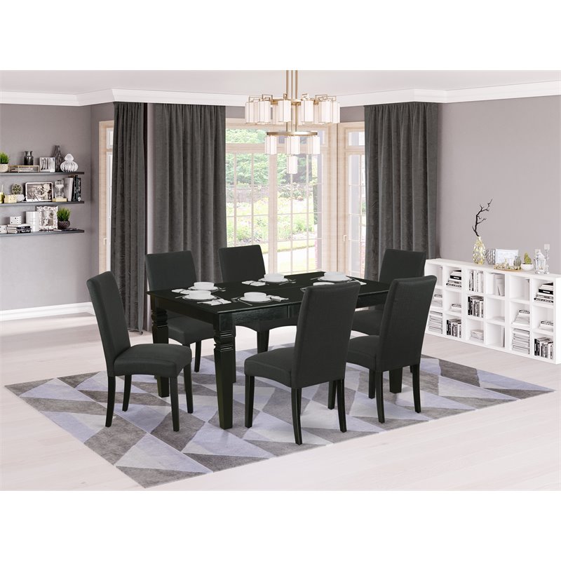 Pemberly Row 7-Piece Traditional Rectangular Wood Dining Set in Black