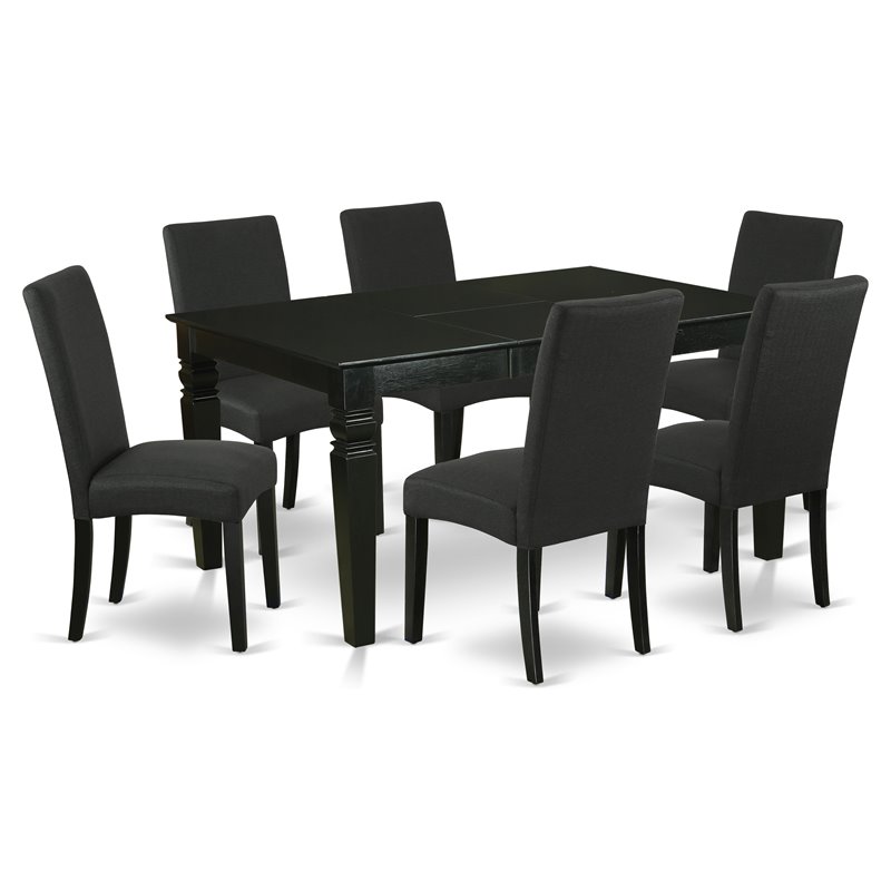Pemberly Row 7-Piece Traditional Rectangular Wood Dining Set in Black