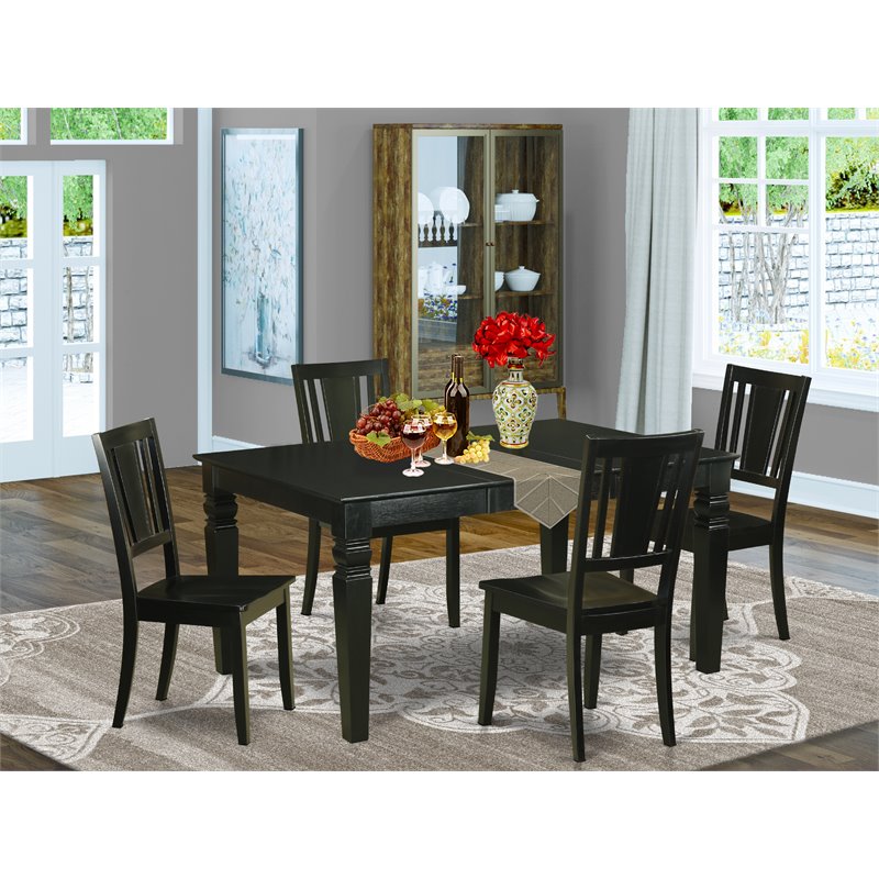 Pemberly Row 5-Piece Rectangular Dining Set with Wood Seat in Black