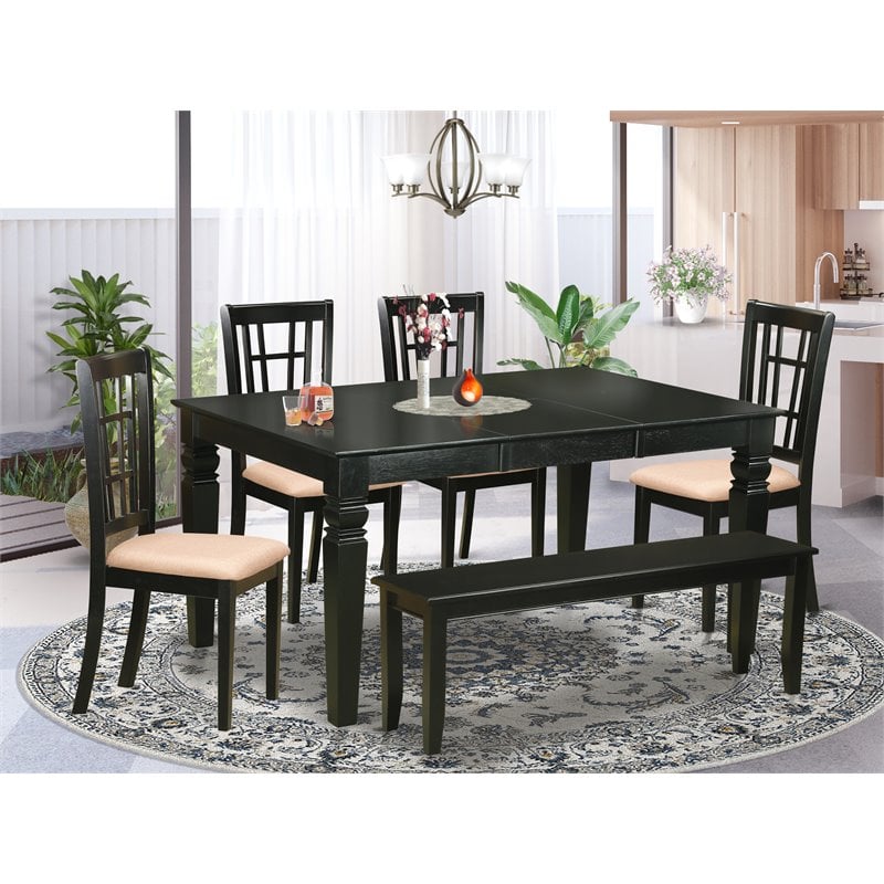 Pemberly Row 6-Piece Wood Dining Table and Chairs with Bench in Black