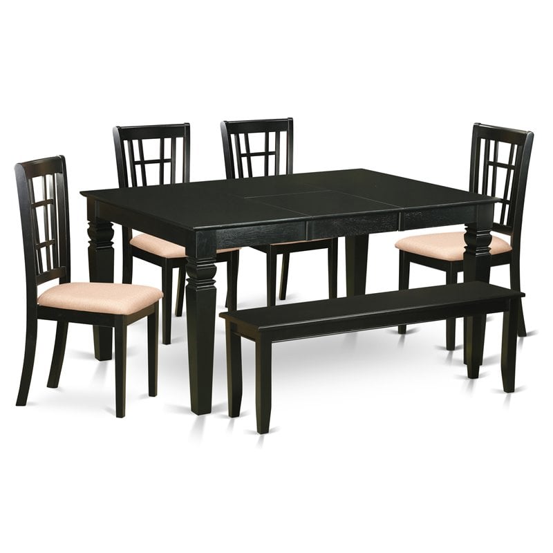 Pemberly Row 6-Piece Wood Dining Table and Chairs with Bench in Black