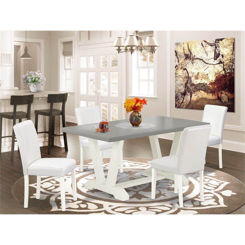 Pemberly Row 5-Piece Rectangular Dining Set with Leather Seat in White