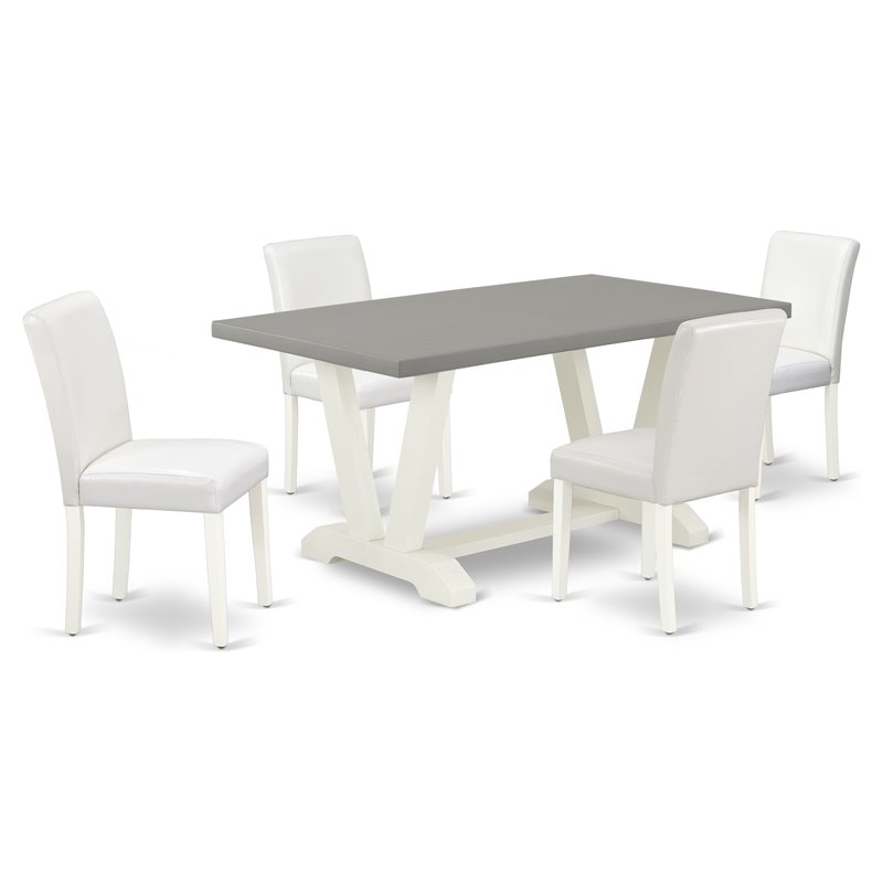 Pemberly Row 5-Piece Rectangular Dining Set with Leather Seat in White