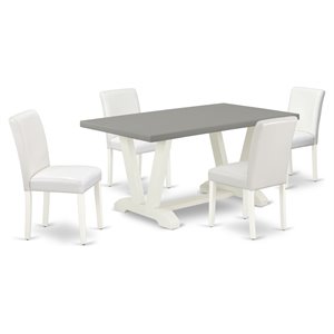 Pemberly Row 5-Piece Rectangular Dining Set with Leather Seat in White