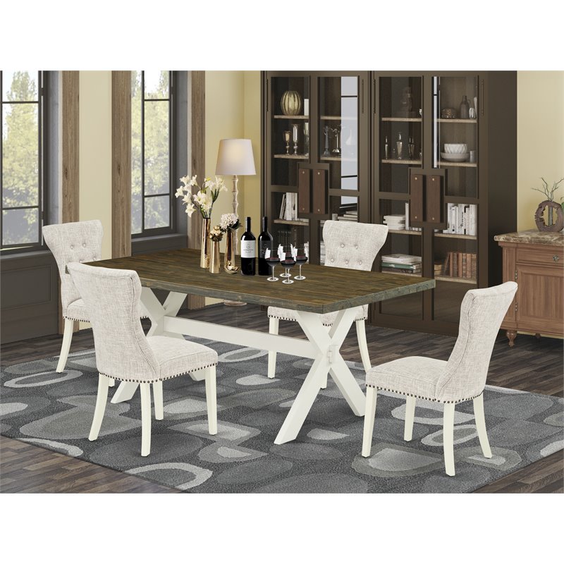 Pemberly Row 5-Piece Rectangular Wood Dining Set in Linen White/Doeskin