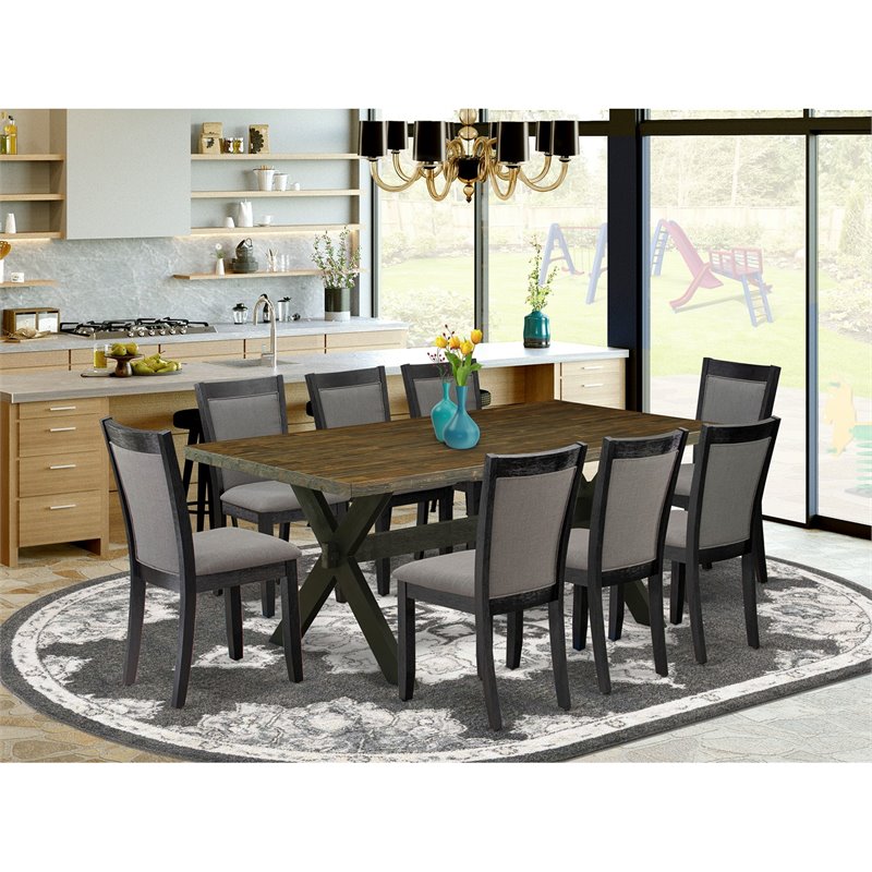 Pemberly Row 9-Piece Wood Dining Set in Black/Jacobean/Dark Gray