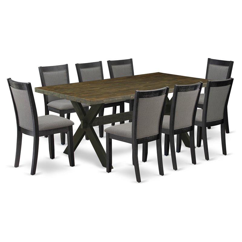 Pemberly Row 9-Piece Wood Dining Set in Black/Jacobean/Dark Gray