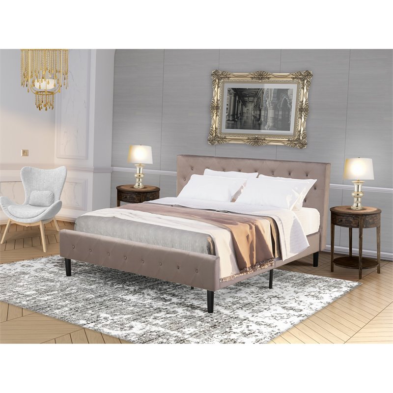 Pemberly Row Button-Tufted Engineered Wood King Bed in Black/Taupe Brown