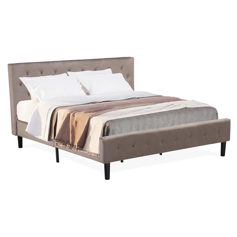 Pemberly Row Button-Tufted Engineered Wood King Bed in Black/Taupe Brown