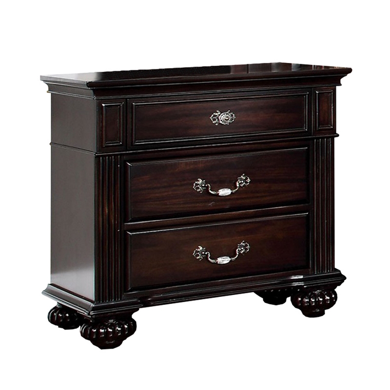 Pemberly Row Nightstand with Brass and Acrylic Accents in Dark Walnut