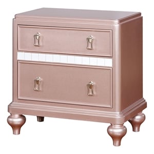 Pemberly Row Solid Wood 2 Drawer Nightstand with Mirror Trim in Pink