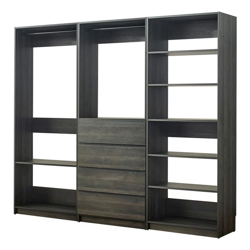 Pemberly Row Modular Walk In Closet 4 Drawer 9 Shelf 2 Rods in Black