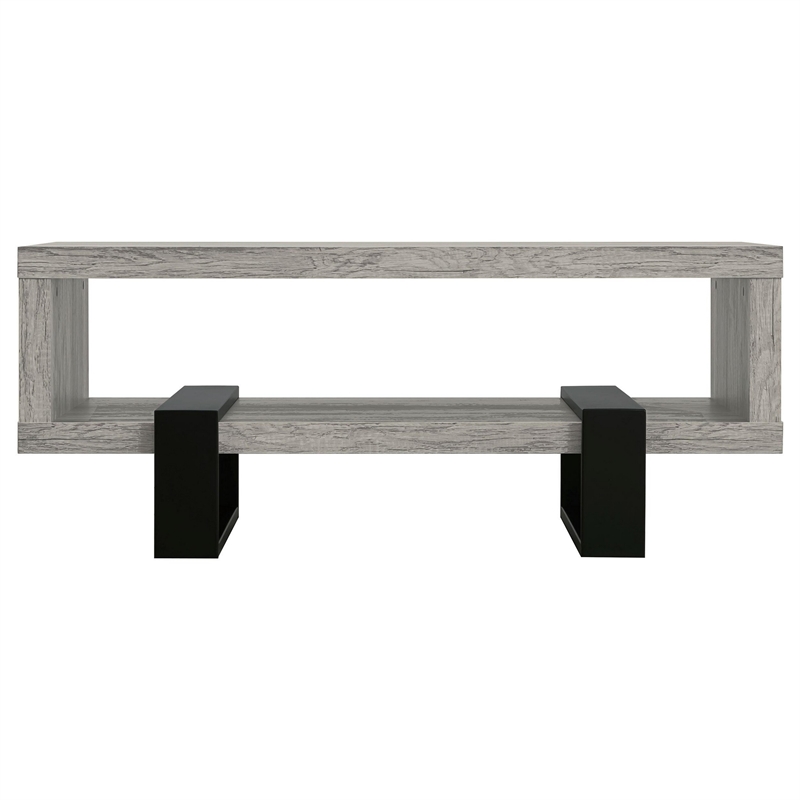 Pemberly Row Modern Driftwood Open Shelf Coffee Table in Gray and Black
