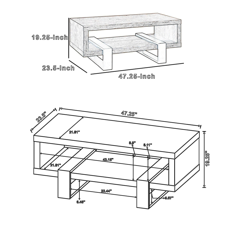 Pemberly Row Modern Driftwood Open Shelf Coffee Table in Gray and Black