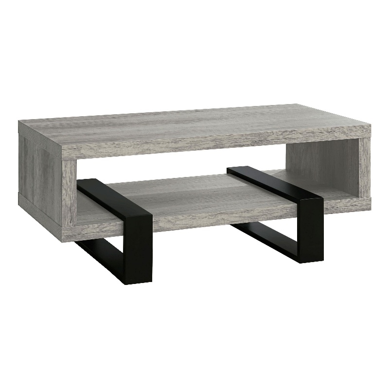 Pemberly Row Modern Driftwood Open Shelf Coffee Table in Gray and Black