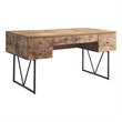 Pemberly Row Antique Nutmeg Desk with 4 Drawers and Metal Base in Brown