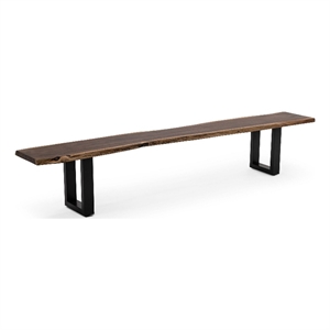 Pemberly Row 102&quot Acacia Live Edge Dining Bench with Metal Legs in Brown