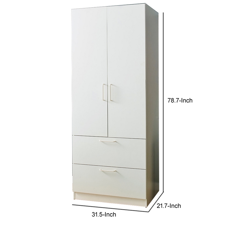 Pemberly Row 2 Door Closet with 2 Drawers and Hanging Bars in White