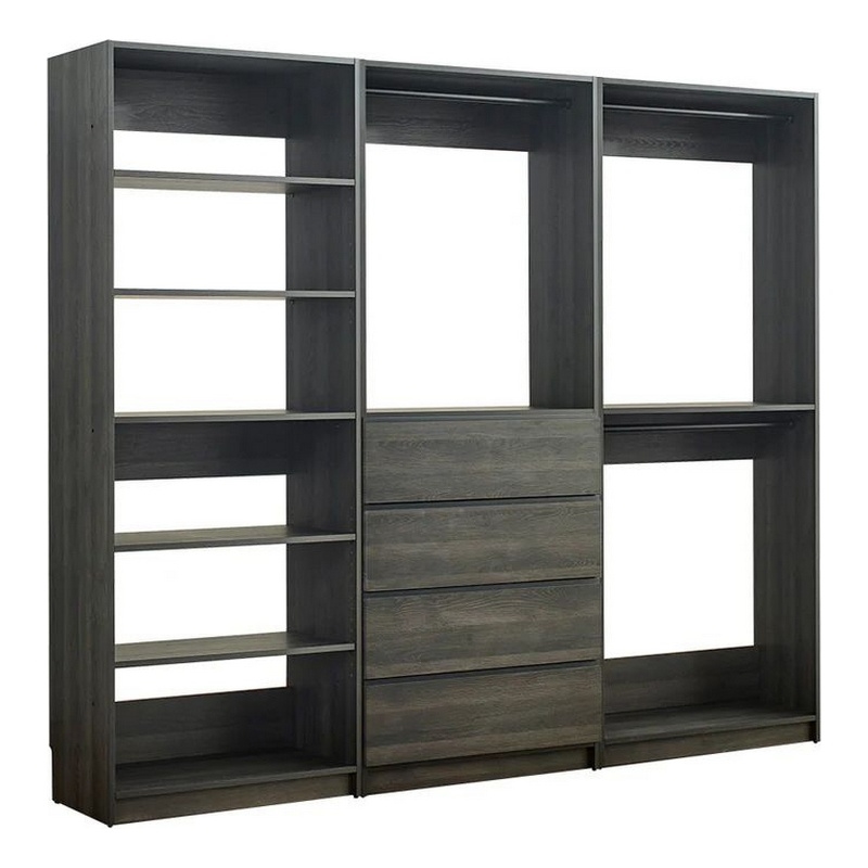 Pemberly Row Modular Closet with 4 Drawers and 5 Shelves in Dark Gray