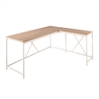 Pemberly Row L Shaped Corner Desk with White Metal X Frame in Oak Brown