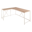 Pemberly Row L Shaped Corner Desk with White Metal X Frame in Oak Brown