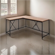 Pemberly Row L Shaped Corner Desk with Black Metal X Frame in Oak Brown