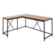 Pemberly Row L Shaped Corner Desk with Black Metal X Frame in Oak Brown