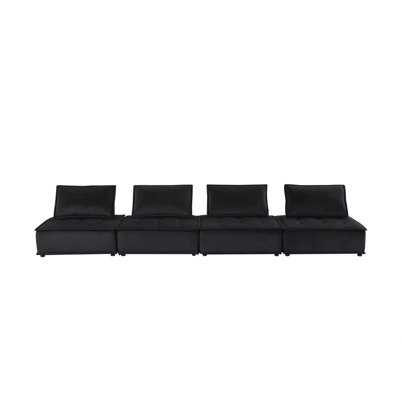 Pemberly Row 4 Piece Sectional Sofa with Tufted Seats in Black Velvet