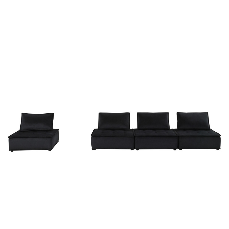 Pemberly Row 4 Piece Sectional Sofa with Tufted Seats in Black Velvet