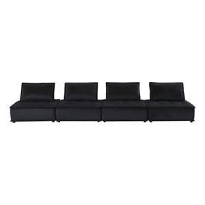 Pemberly Row 160&quot 4 Piece Modular Sofa with Tufted Cushions in Black Velvet
