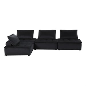 Pemberly Row 120&quot 3 Piece Modular Sofa with Tufted Cushions in Black Velvet