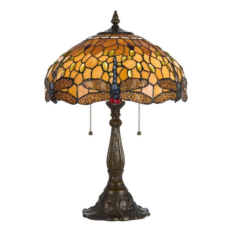 Pemberly Row 2 Bulb Table Lamp with Dragonfly Design Shade in Multicolor