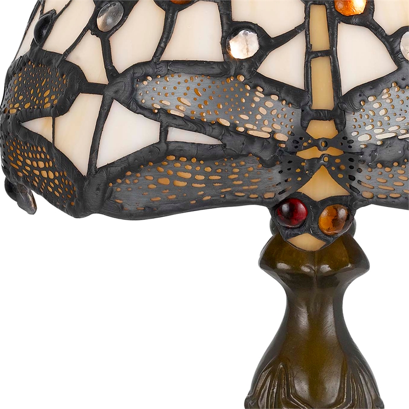 Pemberly Row Metal Table Lamp with Dragonfly Design Shade in Multicolor