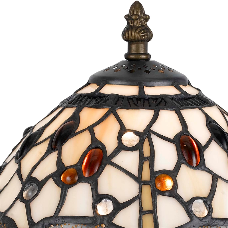 Pemberly Row Metal Table Lamp with Dragonfly Design Shade in Multicolor
