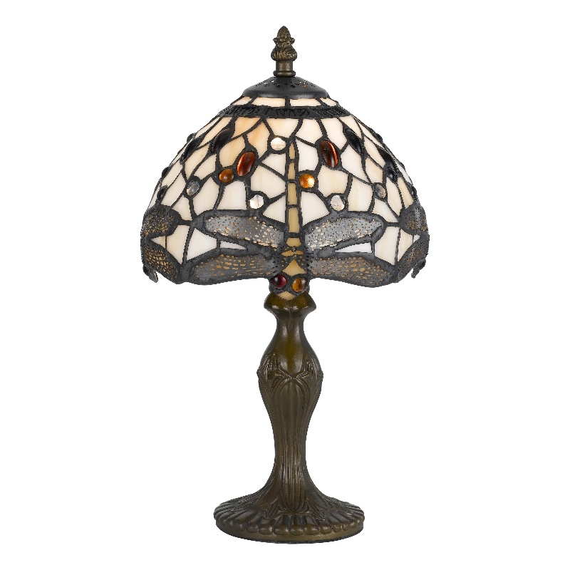 Pemberly Row Metal Table Lamp with Dragonfly Design Shade in Multicolor