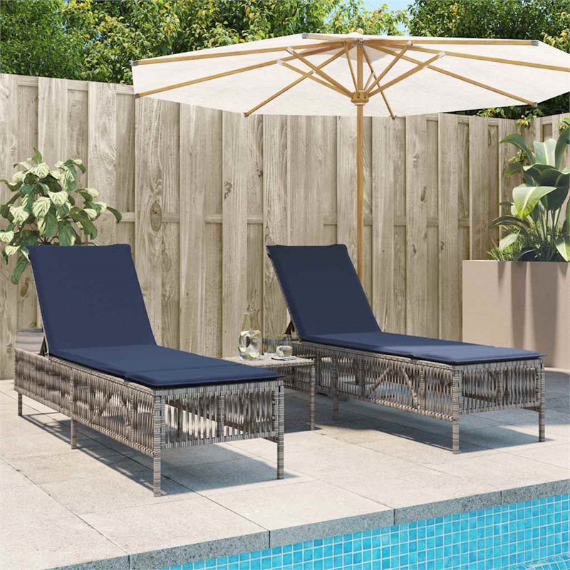 Pemberly Row 2 Person Adjustable Patio Sun Lounger with Cushions in Gray