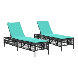 Pemberly Row Extra Long PE Rattan and Steel Patio Sun Lounger Set in Black