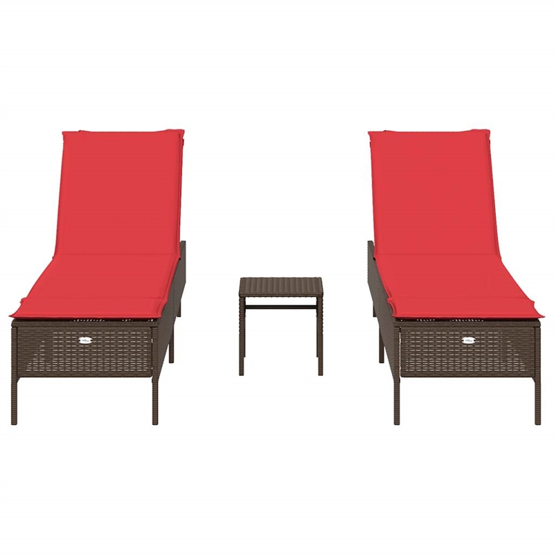Pemberly Row 2 Piece Patio Sun Lounger Set with Cushions in Brown and Red